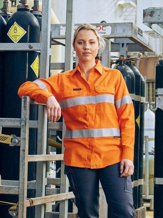 Apex 185 Women's Taped Hi Vis Ripstop FR Vented Shirt Apex 185 Women's Taped Hi Vis Ripstop FR Vented Shirt Bisley Workwear Faster Workwear and Design