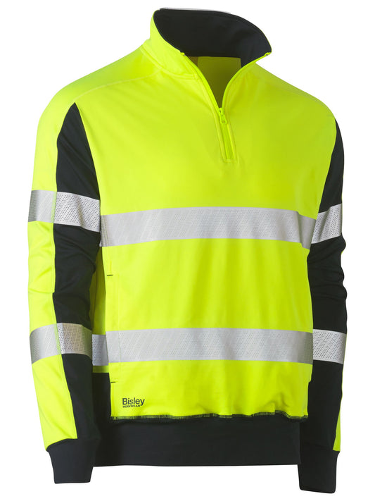 Taped Two Tone Hi Vis Contrast Stretchy 1/4 Zip Pullover Taped Two Tone Hi Vis Contrast Stretchy 1/4 Zip Pullover Bisley Workwear Faster Workwear and Design