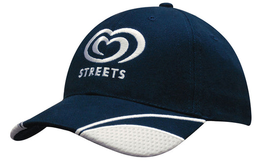 Brushed Heavy Cotton Cap with Mesh Inserts on Peak Brushed Heavy Cotton Cap with Mesh Inserts on Peak HEADWEAR STOCKISTS Faster Workwear and Design