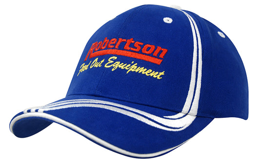 Brushed Heavy Cotton Cap with Waving Stripes on Crown & Peak Brushed Heavy Cotton Cap with Waving Stripes on Crown & Peak HEADWEAR STOCKISTS Faster Workwear and Design
