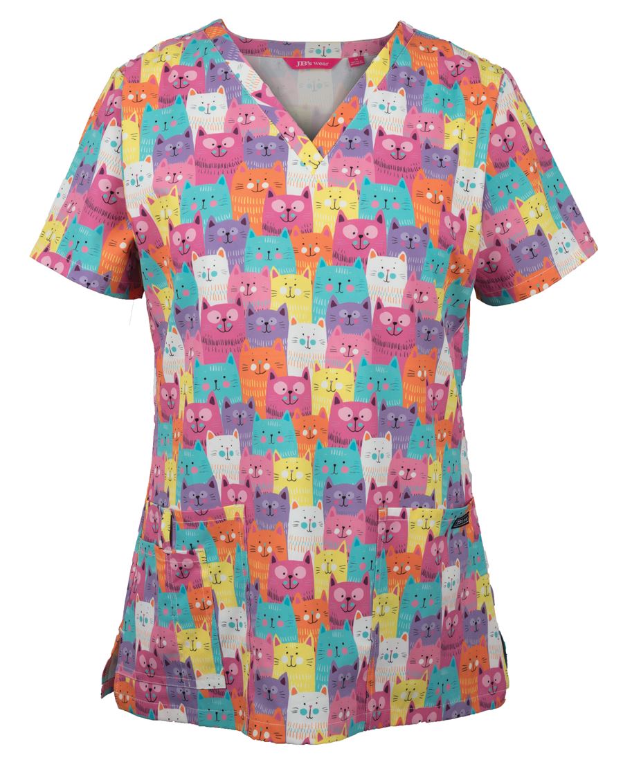 JB's LADIES SCRUB TOP PRINTED CAT JB's LADIES SCRUB TOP PRINTED CAT JB's wear Faster Workwear and Design