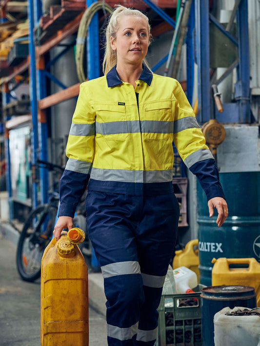 Women's Taped Hi Vis Cotton Drill Coverall Women's Taped Hi Vis Cotton Drill Coverall Bisley Workwear Faster Workwear and Design