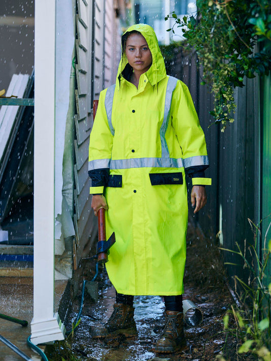 Taped Hi Vis Long Rain Coat Taped Hi Vis Long Rain Coat Bisley Workwear Faster Workwear and Design
