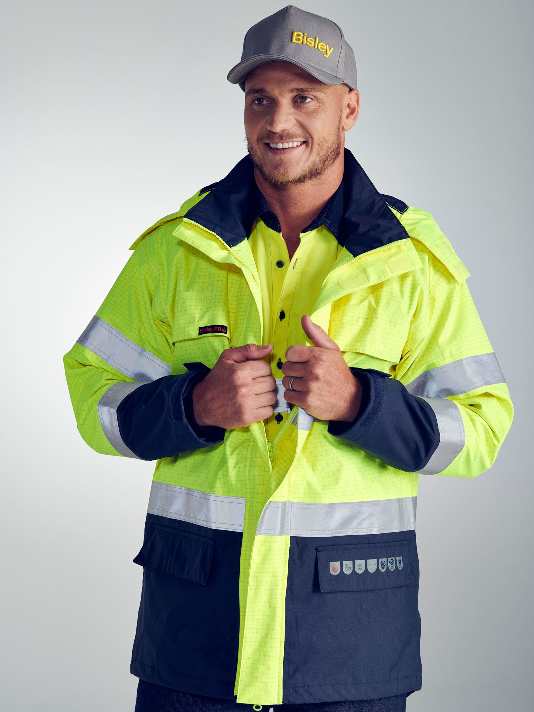 Taped Hi Vis FR Wet Weather Shell Jacket Taped Hi Vis FR Wet Weather Shell Jacket Bisley Workwear Faster Workwear and Design