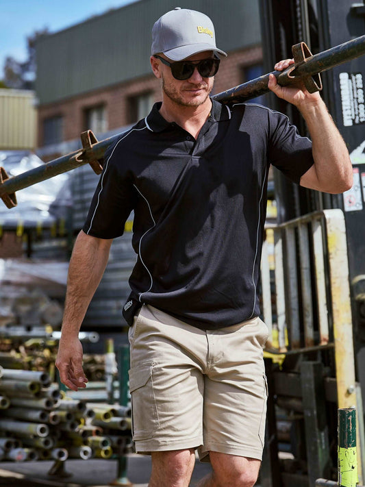 Cool Mesh Polo with Reflective Piping Cool Mesh Polo with Reflective Piping Bisley Workwear Faster Workwear and Design
