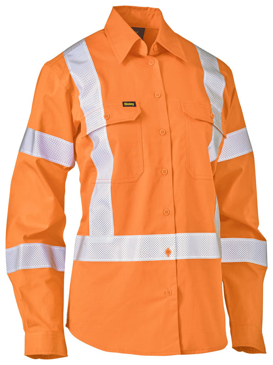 Women's X Taped Biomotion Hi Vis Cool Lightweight Drill Shirt Women's X Taped Biomotion Hi Vis Cool Lightweight Drill Shirt Bisley Workwear Faster Workwear and Design