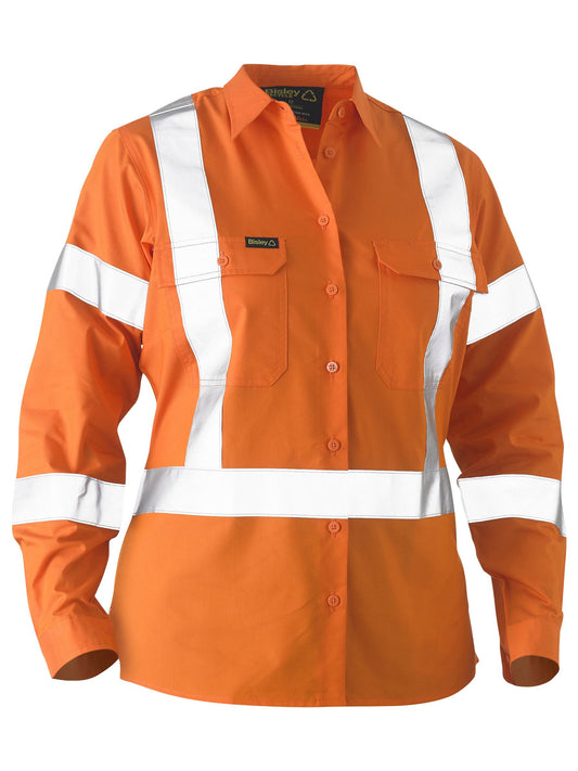Recycle Women's X Taped Hi Vis Drill Shirt Recycle Women's X Taped Hi Vis Drill Shirt Bisley Workwear Faster Workwear and Design