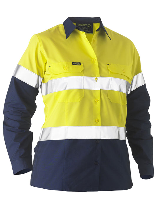 Recycle Women's Taped Two Tone Hi Vis Drill Shirt Recycle Women's Taped Two Tone Hi Vis Drill Shirt Bisley Workwear Faster Workwear and Design