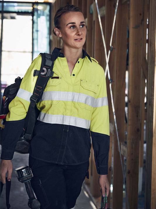TenCate Tecasafe® Plus 700 Women's Taped Hi Vis FR Vented Shirt TenCate Tecasafe® Plus 700 Women's Taped Hi Vis FR Vented Shirt Bisley Workwear Faster Workwear and Design