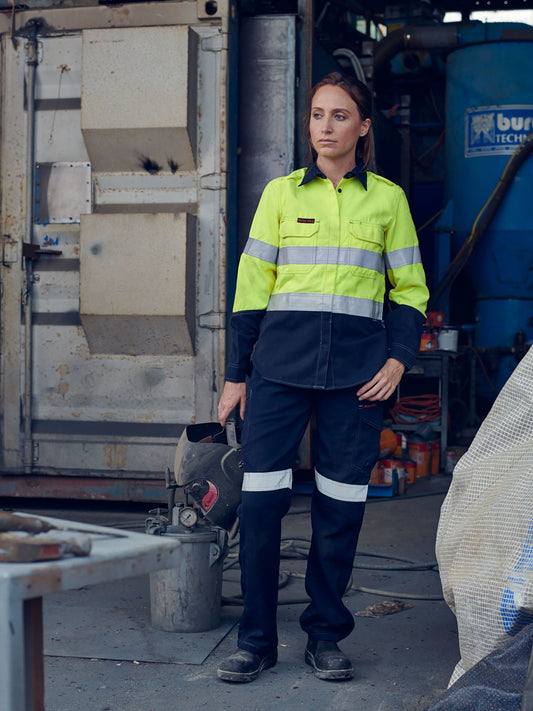 Womens TenCate Tecasafe® Plus Taped Two Tone Hi Vis FR Closed Front Shirt With Concealed Front Placket- Long Sleeve Womens TenCate Tecasafe® Plus Taped Two Tone Hi Vis FR Closed Front Shirt With Concealed Front Placket- Long Sleeve Bisley Workwear Faster Workwear and Design